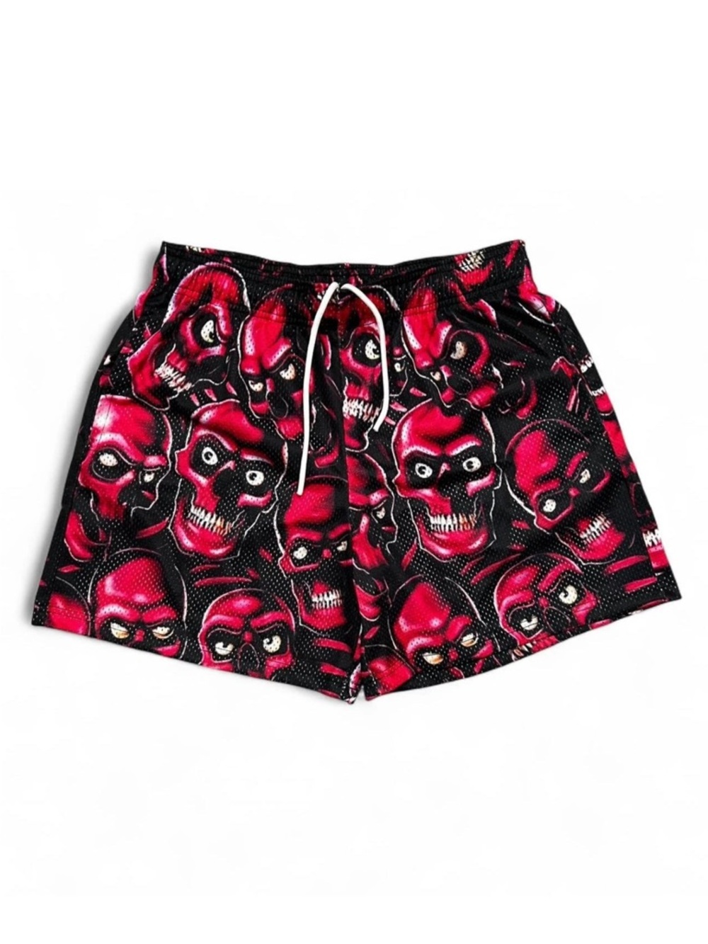 Bravest Studios Red Skully Shorts Mesh Streetwear Skull Graphic Y2K Goth NWT M